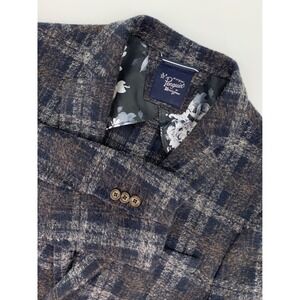 Penguin Blazer Mens 42R Blue Brown Plaid Wool Blend Floral Lining Sport Coat